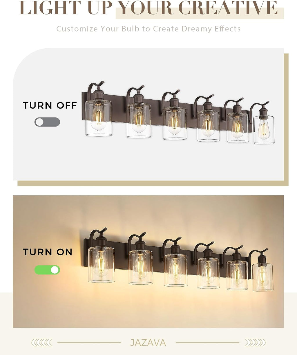 Bathroom Vanity Light Fixtures 6-Light Clear Glass Modern Wall Mounted Over Mirror Oil Rubbed Bronze - VL01ORB-6