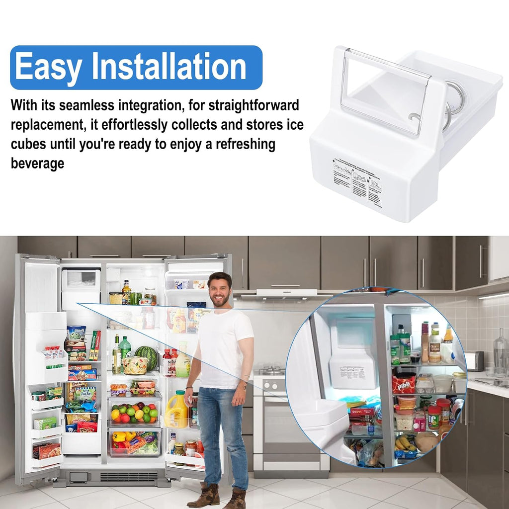 Upgraded WPW10558423 Refrigerator Ice Bucket Compatible with Whirlpool Ice Maker Replacement W10558423 Whirlpool Ice Bucket Ice Bin WRS325FDAM04, WRS315SDHM08, WRS325SDHZ, WRS315SDHZ Ice Maker Tray