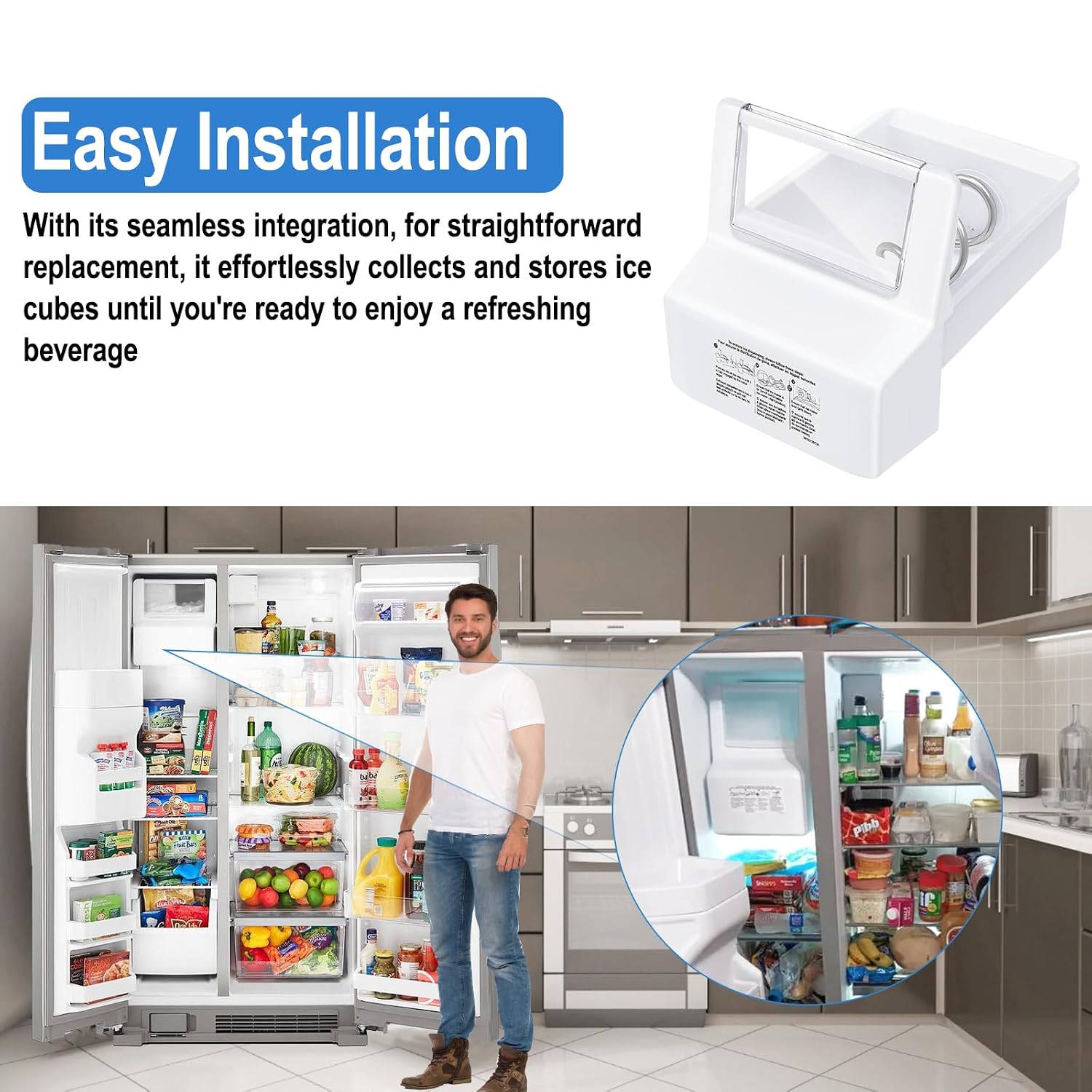 Upgraded WPW10558423 Refrigerator Ice Bucket Compatible with Whirlpool Ice Maker Replacement W10558423 Whirlpool Ice Bucket Ice Bin WRS325FDAM04, WRS315SDHM08, WRS325SDHZ, WRS315SDHZ Ice Maker Tray