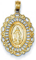 PicturesOnGold.com 14K Yellow Gold Medium Scalloped Oval Miraculous Medal Cut-Out Pendant 2/3 Inch X 3/4 Inch in 14K Yellow Gold