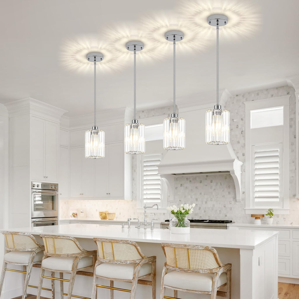 3 Pack Chrome Pendant Lights Kitchen Island, Modern Crystal Kitchen Pendant Lighting Over Island Adjustable Hanging Dining Room Light Fixtures Mini Pendant Light for Bathroom Hallway Bedroom Foyer