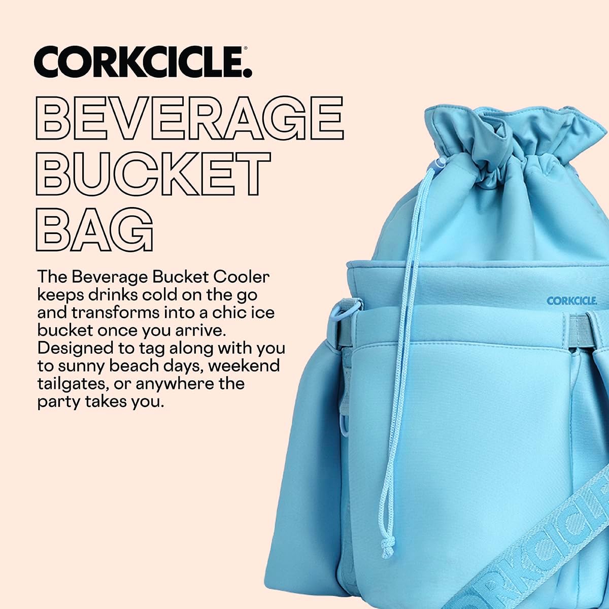 Corkcicle Beverage Bucket Cooler Bag, 10.5' x 12' – Keep Cool with Portable Bucket Bag – Transforms Into Ice Bucket with All Day Insulation