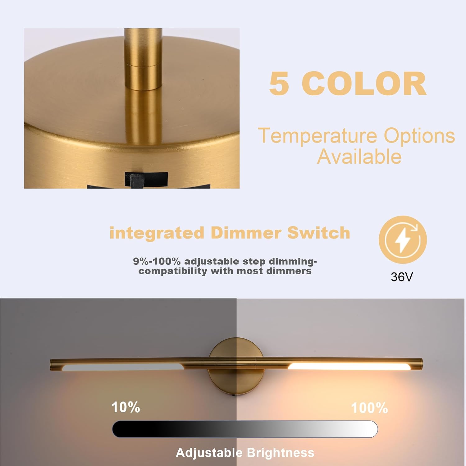 BONLICHT 40 Inch LED Bathroom Light Fixtures Brushed Brass Bathroom Vanity Lights Over Mirror 22W 350°Rotatable Dimmable 5CCT LED Vanity Light Bar Modern Gold Wall Sconce for Living Room Bedroom