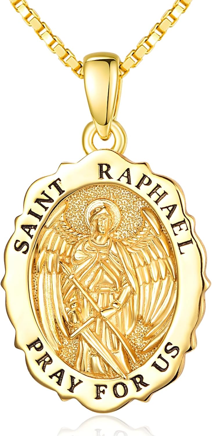 14K Gold Saint Medal Necklace for Women, Catholic Patron Saint Pendant Necklace, Christian Religious Jewelry Gift for Confirmation Baptism Communion Christmas Birthday