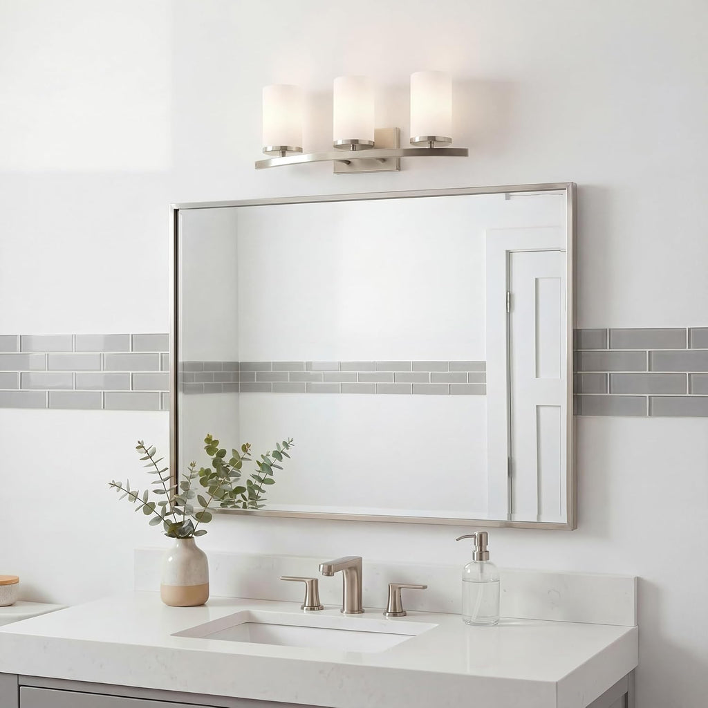 Kichler Crosby 23' Vanity Light in Brushed Nickel, 3-Light Contemporary Bathroom Light with Satin Etched Cased Opal Glass, (23' L x 8.75' H), 45497NI
