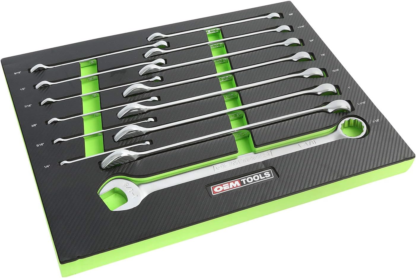 OEMTOOLS 23993 14PC Combo Wrench Set, SAE Wrench Set 1/4'-1-1/8', Posi Grip Wrenches, Heat Treated Steel Open End, Foam EVA Tray Wrench Holder