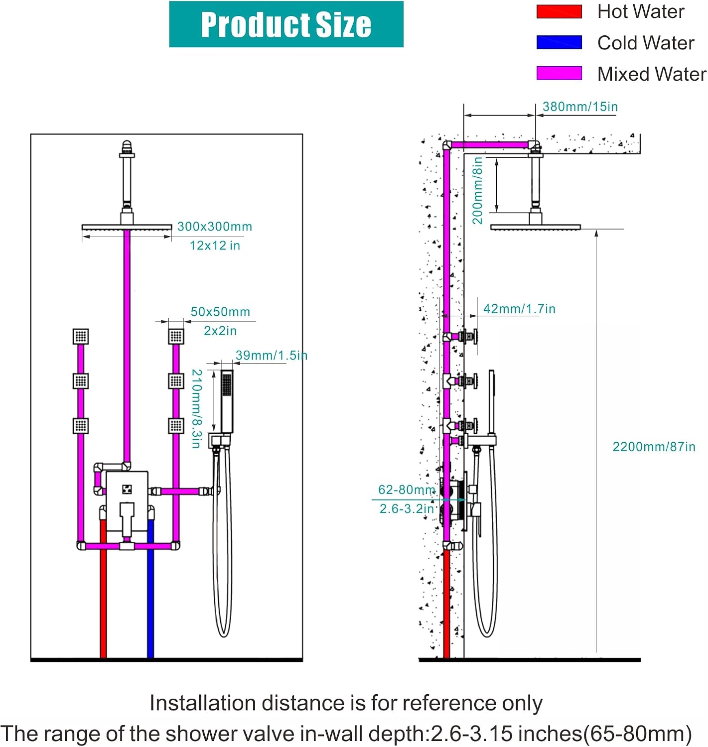 SKOWLL Matte Black Shower Faucet Set, High Pressure Ceiling 12 Inch LED Shower Head with Handheld Bathroom Full Body Shower System Include 6 Body Spray Jet