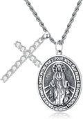 Real Sterling Silver Religious Necklace for Women, s925 Silver Cross Necklace Christian Religion Jewelry for Confirmation Baptism Ladies Mom, 18+2'