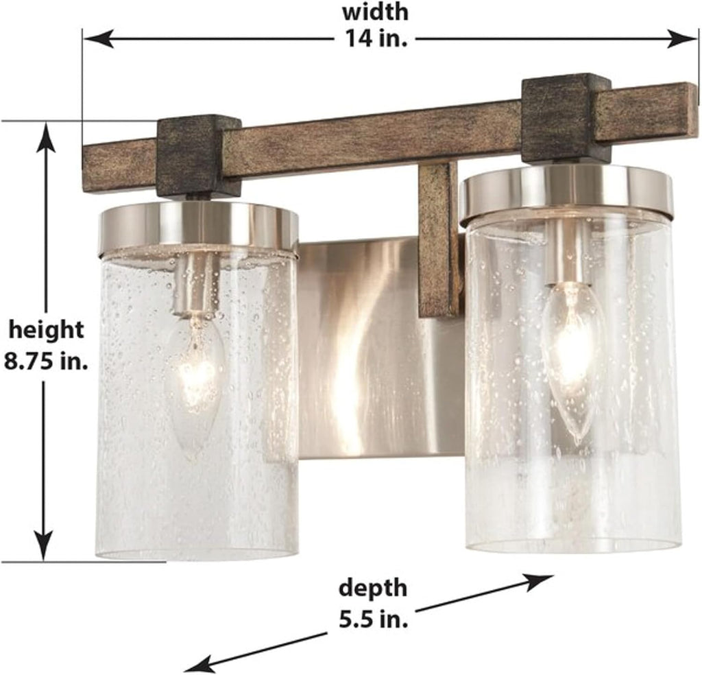 Minka Lavery 4632-106 Bridlewood Vanity Bath Light, 2-Light, 120 Total Watts, 14-in H x 8.75-in W, Stone Grey w/Brushed Nickel