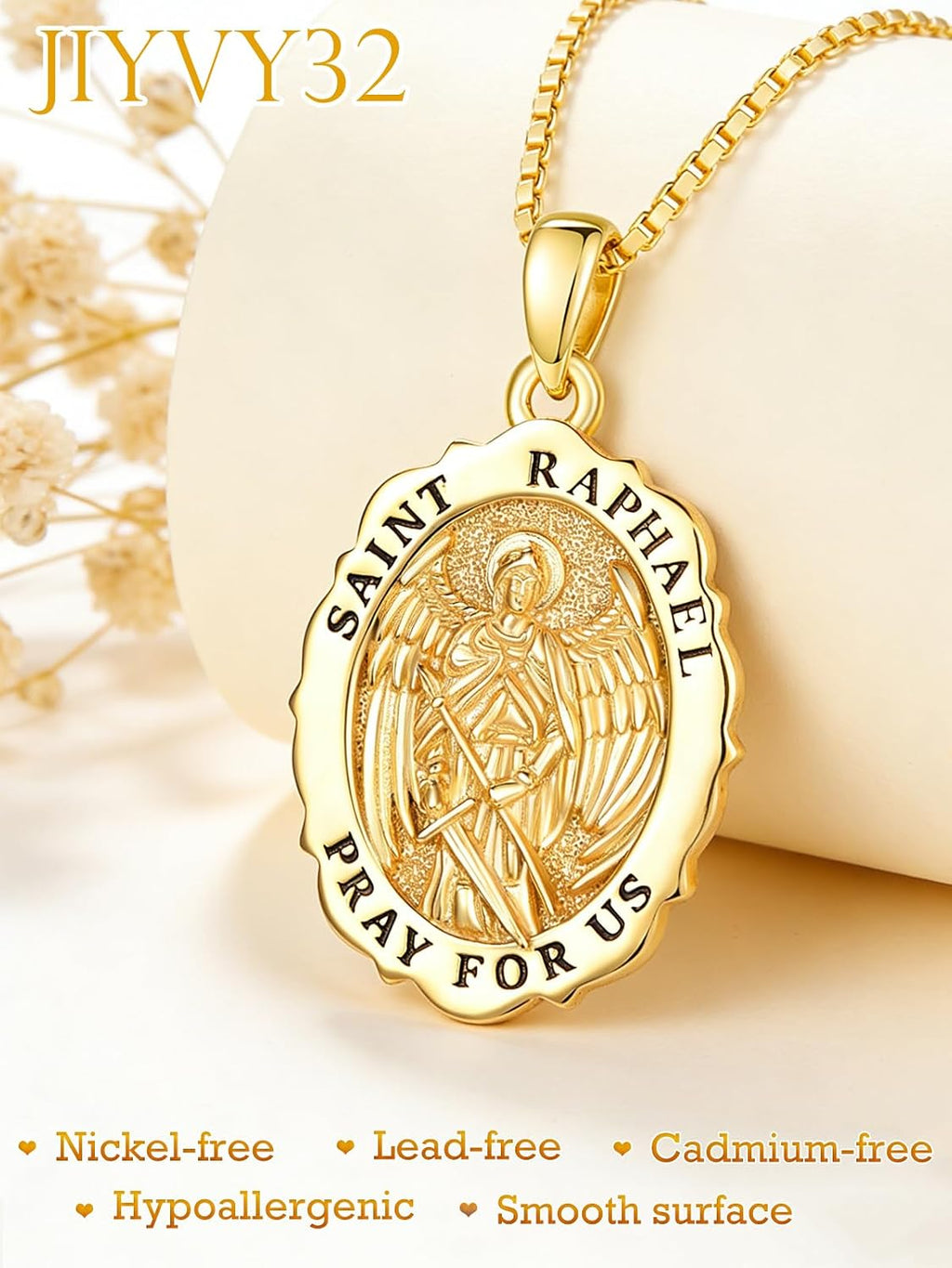 14K Gold Saint Medal Necklace for Women, Catholic Patron Saint Pendant Necklace, Christian Religious Jewelry Gift for Confirmation Baptism Communion Christmas Birthday