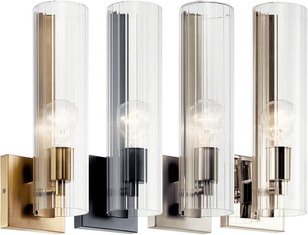 Kichler Jemsa 1 Light Wall Sconce, Modern Light with Clear Fluted Glass in Polished Nickel for Bathroom, Powder Room, Sides of Fireplace, Down a Hallway, Kitchen, or Bedroom (14' x 4.75'), 55165PN