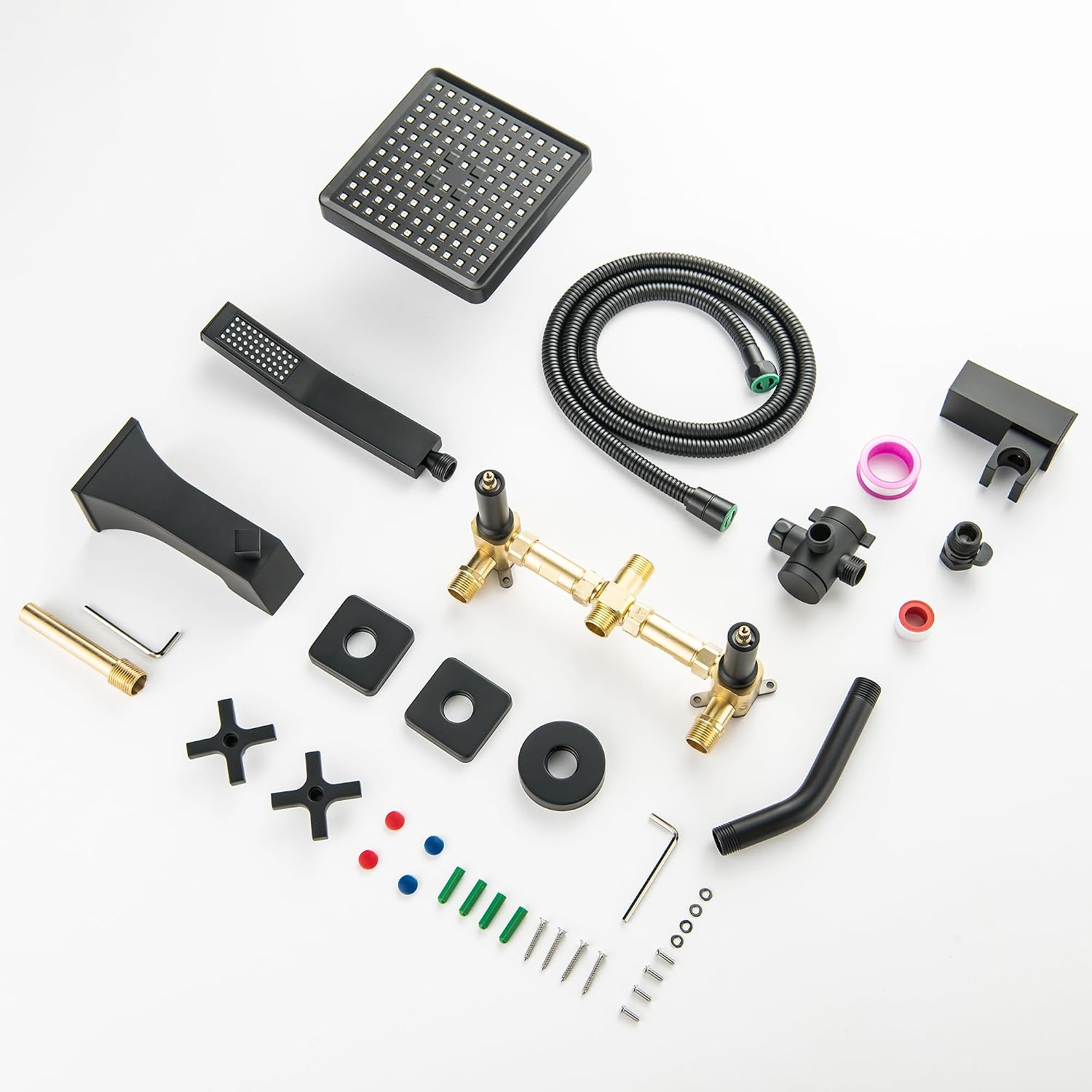 2 Handle Shower Faucet Set with Hand Shower Matte Black Two Handle Tub Shower Faucets Sets Wall Mounted Bathroom Bathtub Shower Trim Kit