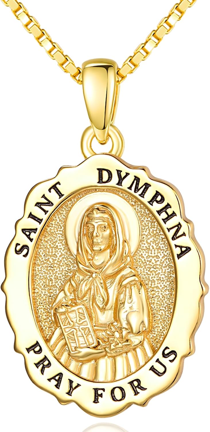 14K Gold Saint Medal Necklace for Women, Catholic Patron Saint Pendant Necklace, Christian Religious Jewelry Gift for Confirmation Baptism Communion Christmas Birthday