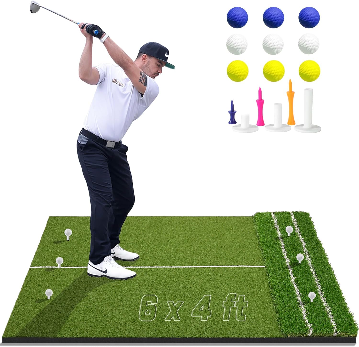 DCQ Real Feel Golf Hitting Mat, 6x4ft & 5x4ft Golf Mat, Approach Angle Training, Practice Outdoor & Indoor, Driving Chipping Putting, Golf Turf Mat, Simulator Mat