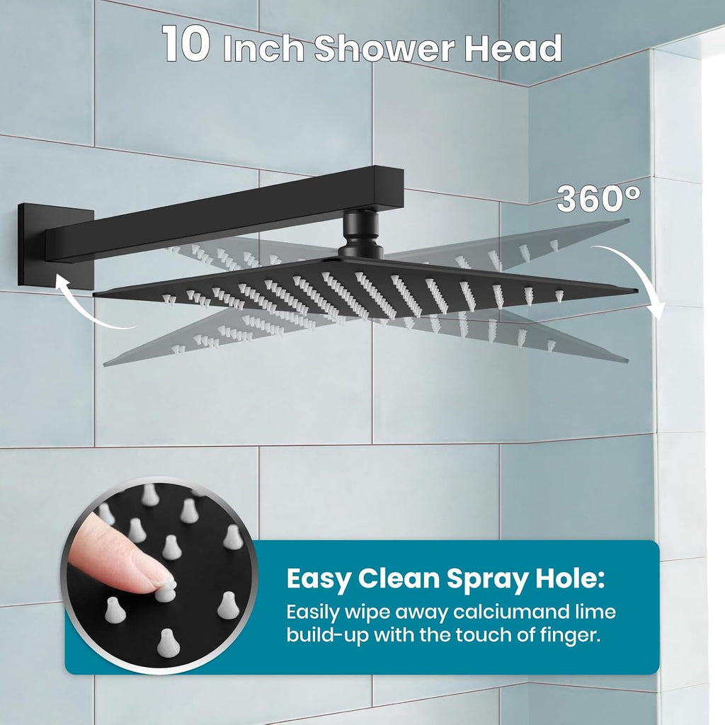 gotonovo Shower System with Tub Spout Wall Mounted Rain Shower Head and Handle Combo Shower Faucet Set with Valve, 10 Inch, Matte Black