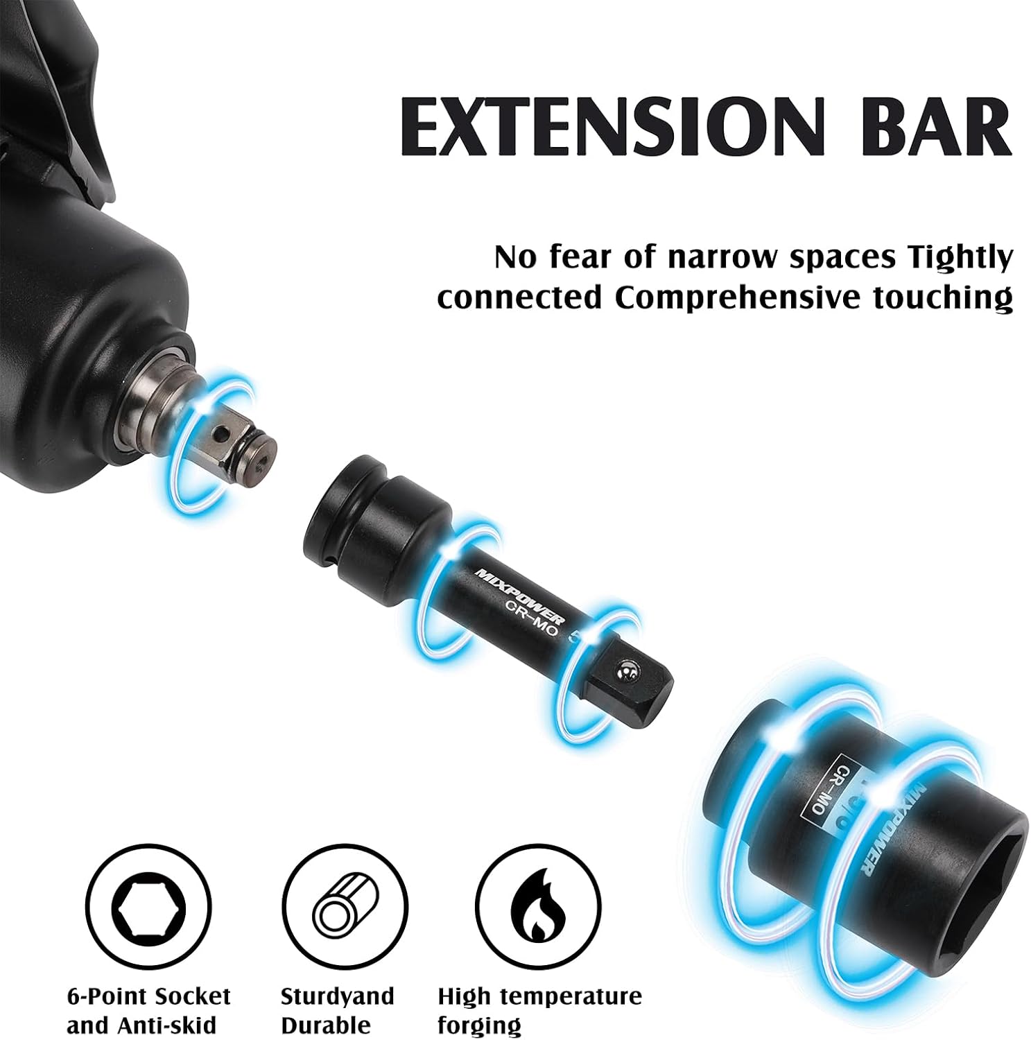 MIXPOWER 21 Pieces 3/4'' Drive Deep Jumbo Impact Socket Set,SAE(7/8''-2''),6 Point,Ratchet Wrench Adapters Extension Bars,CR-MO
