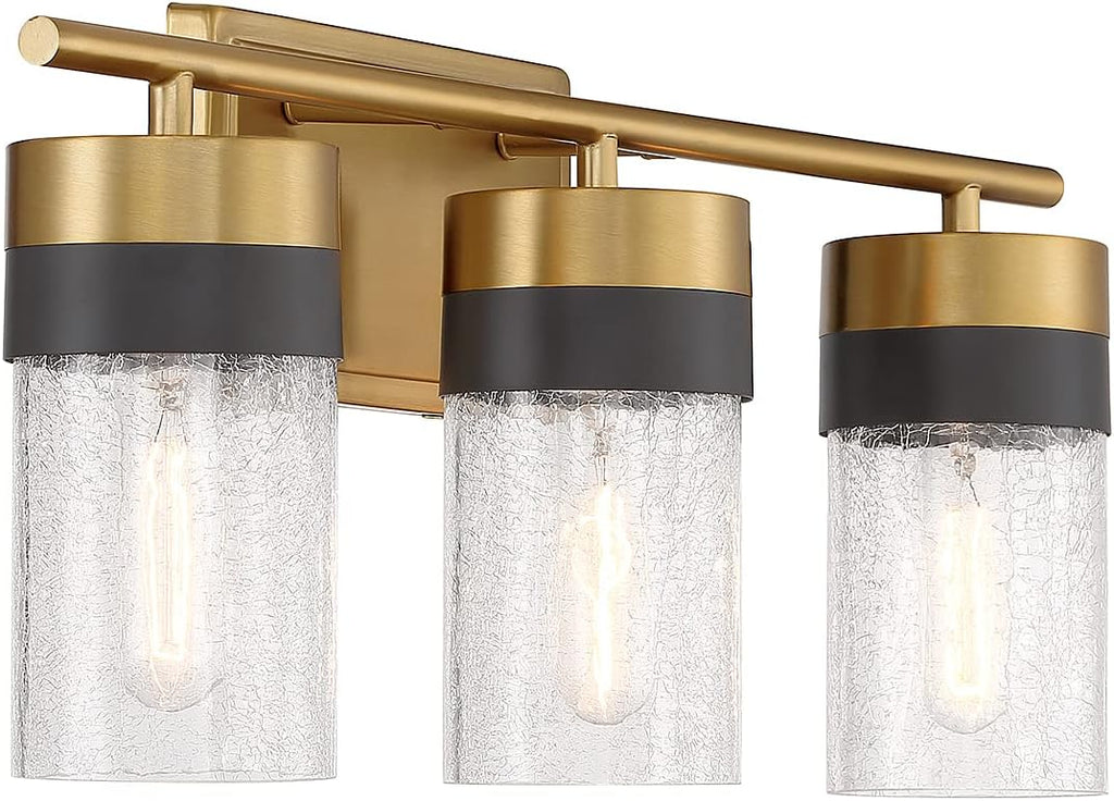 Savoy House 8-3600-3-322 Brickell Vintage Contemporary Crackled Glass Bathroom Vanity Wall Light, 3-Light 180 Total Watts, 9' H x 22' W, Warm Brass