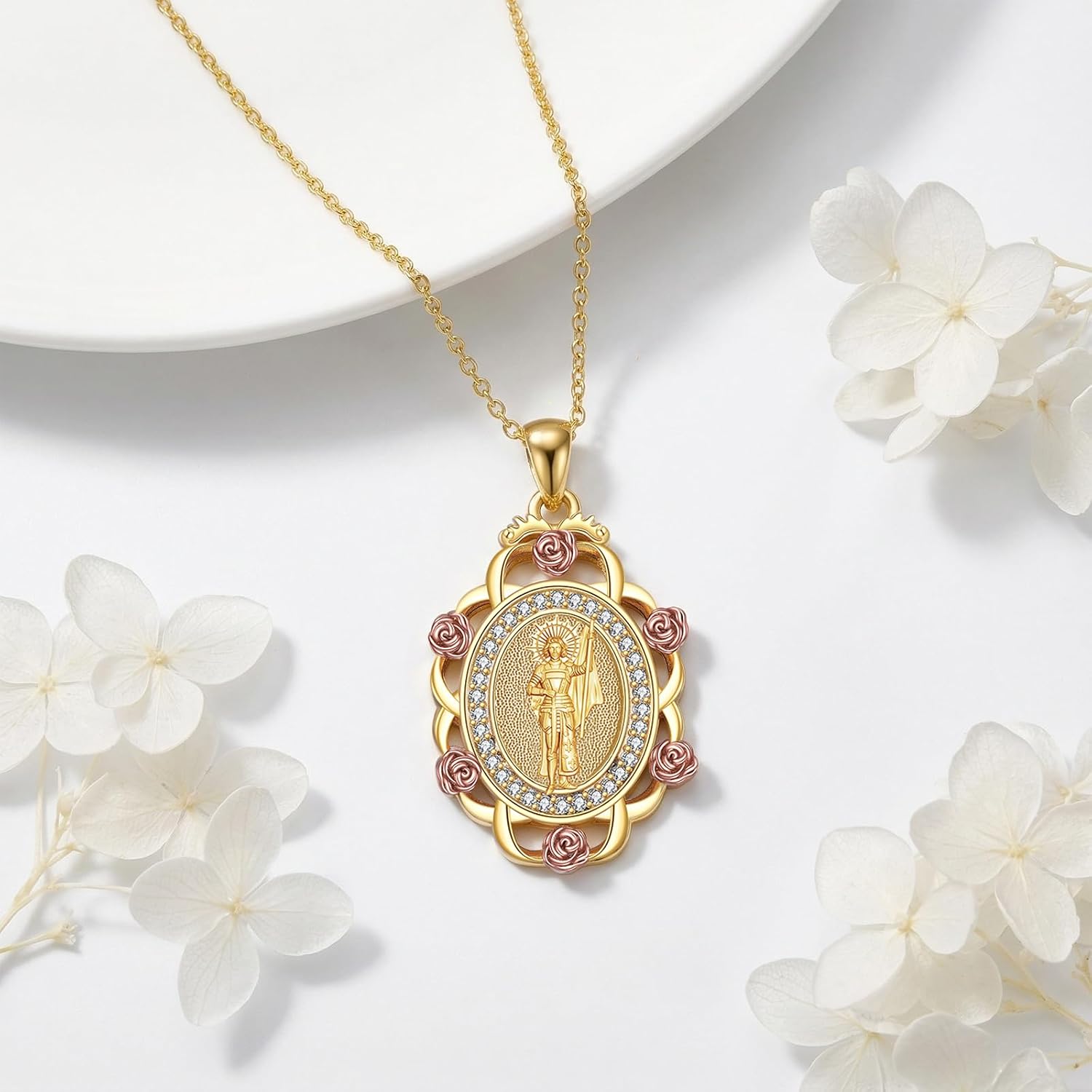 Sterling Silver St Michael/St Christopher/St Barbara/St Jude/St Dymphna/Virgin Mary Necklace Patron Saint Pendant Amulet Medal Religion Jewelry Gifts for Men Women