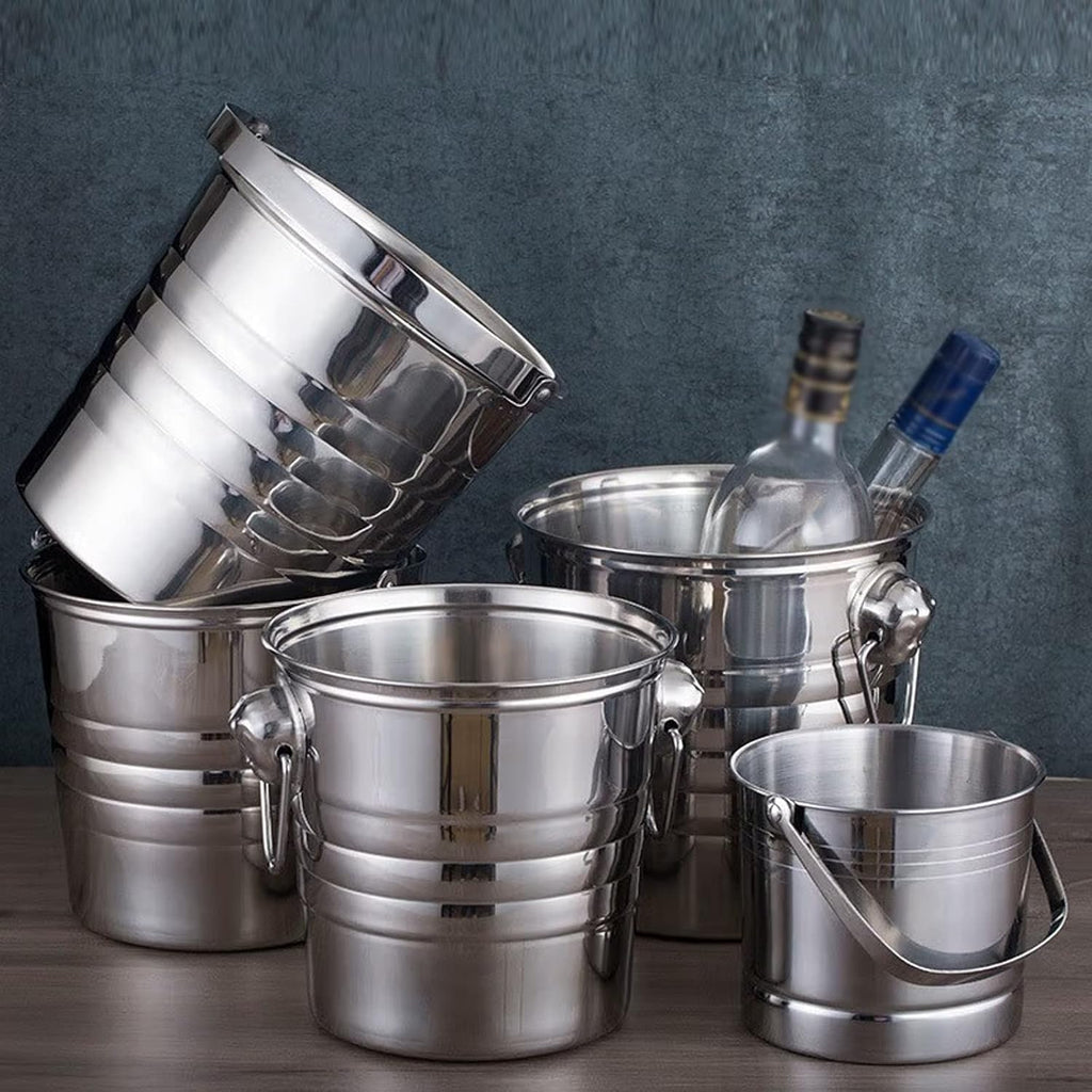 ice Bucket,Bucket with lid, Ice Buckets for Parties Stainless Steel with Ring Handle Thickened Commercial Bar Champagne Bucket Bucket Beer for Cocktails, Wine, Beer, Champagne, Kee