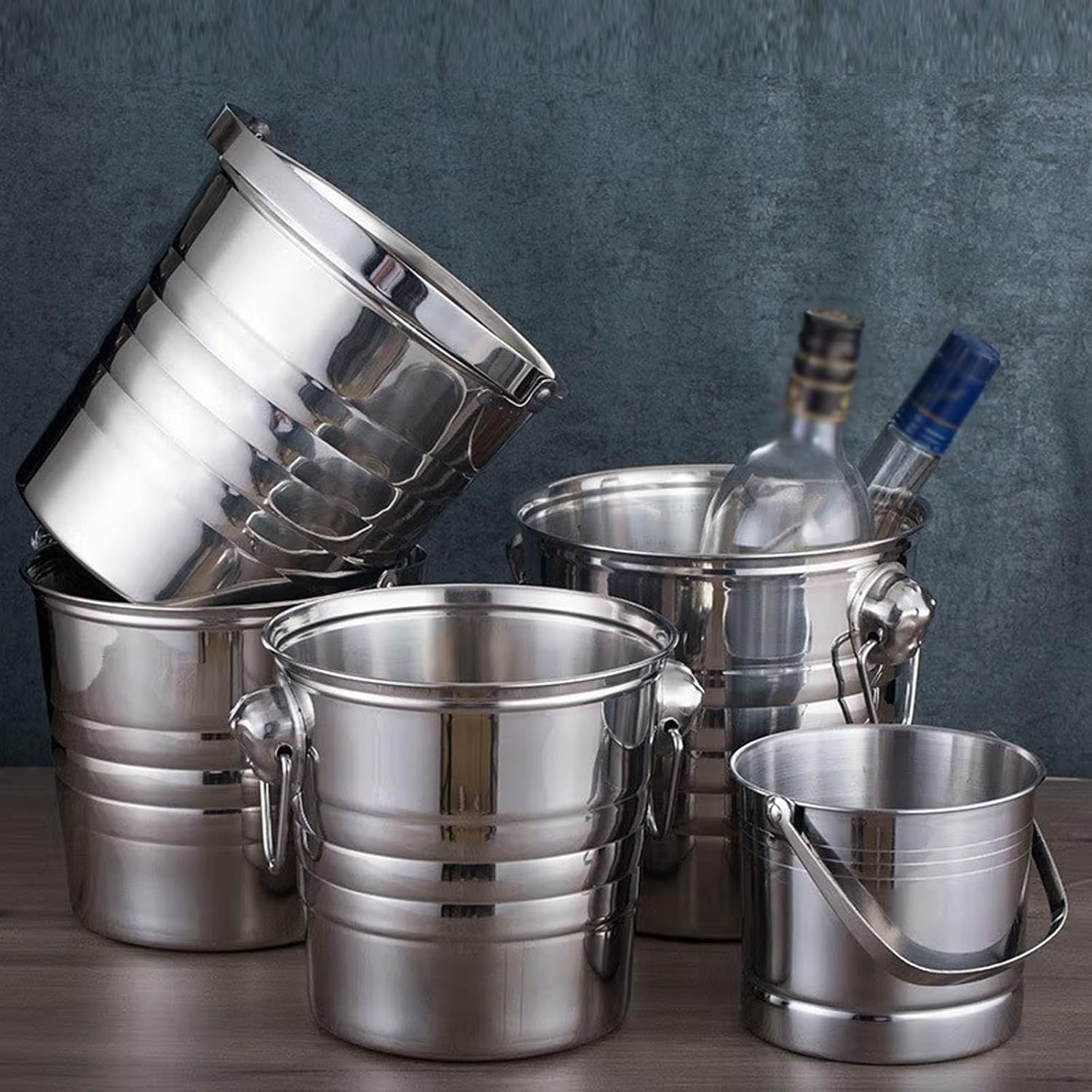 ice Bucket,Bucket with lid, Ice Buckets for Parties Stainless Steel with Ring Handle Thickened Commercial Bar Champagne Bucket Bucket Beer for Cocktails, Wine, Beer, Champagne, Kee