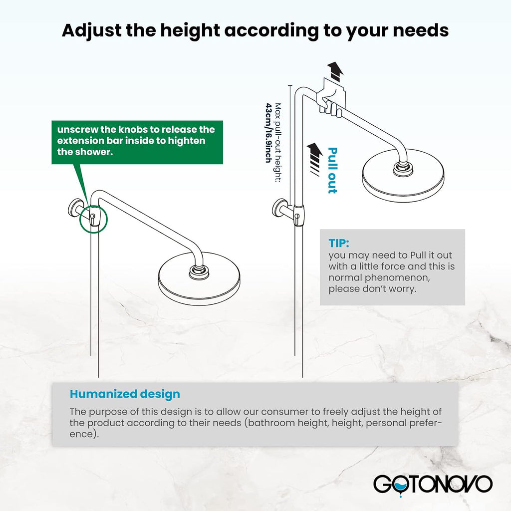 gotonovo Exposed Bathroom Shower Faucet Set Shower Fixture 8 Inch Rainfall Shower Head Handheld Shower Cross Handle Wall Mount 2 Functions Polished Gold
