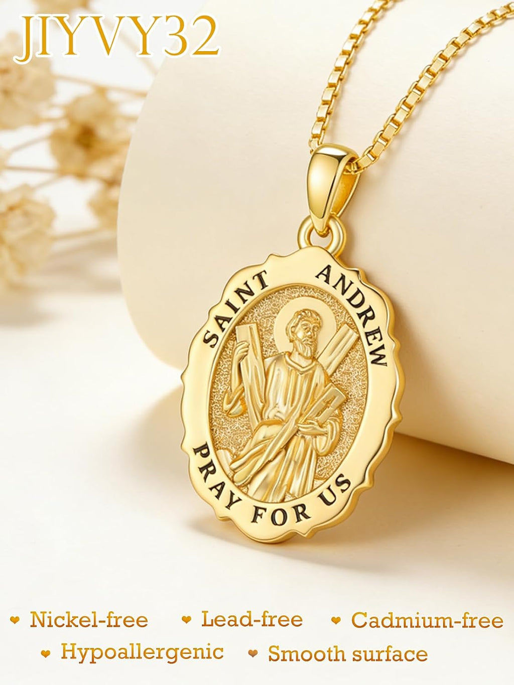 14K Gold Saint Medal Necklace for Women, Catholic Patron Saint Pendant Necklace, Christian Religious Jewelry Gift for Confirmation Baptism Communion Christmas Birthday