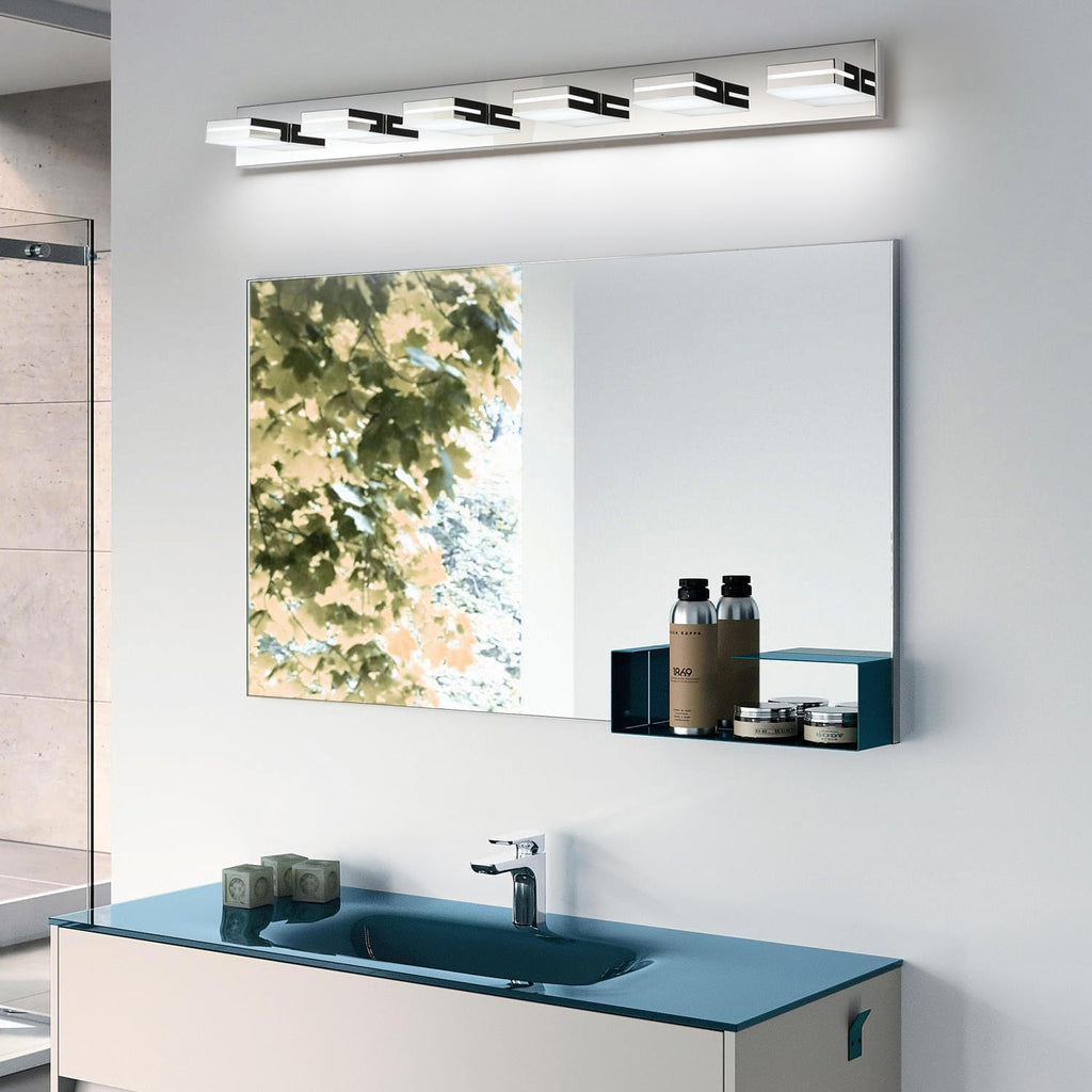 SineRise LED Modern Bathroom Vanity Light Fixtures (6-Light, 48-Inch, Dimmable), Chrome Modern Acrylic Bathroom Wall Lighting Fixtures Over Mirror (Cool White 6000K)
