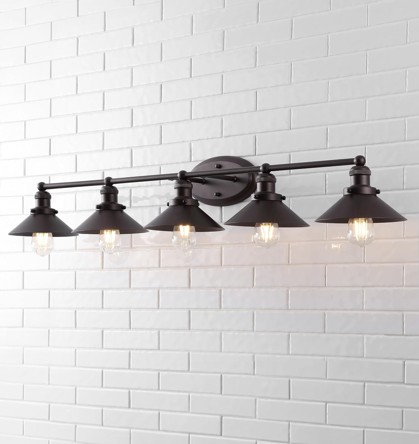 JONATHAN Y 36.25' Oil Rubbed Bronze 4-Light Industrial Farmhouse Metal Vanity Light Wall Sconce, Metal Shade for Bathroom Mirror, Kitchen, Entryway, LED Bulb Included (JYL7904A)