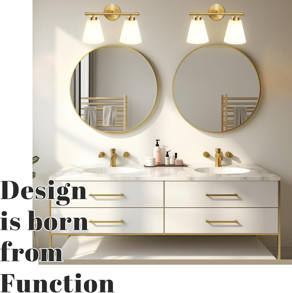 Hamilyeah Gold Bathroom Vanity Light Fixture with Frosted Glass Shade, 2 Light Vanity Lighting Fixture Over Mirror, 2 Bulb Wall Lamps for Bathroom, Restroom, Living Room