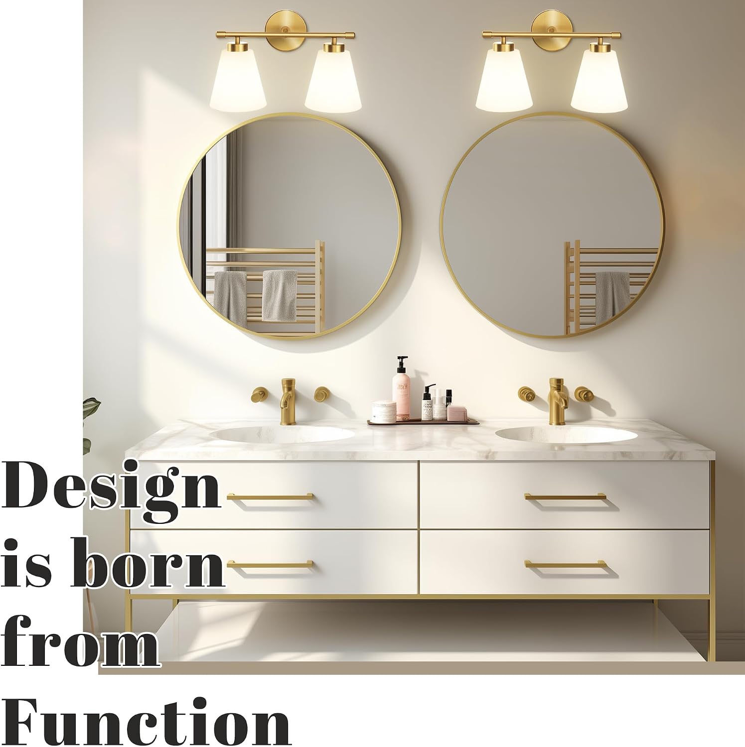 Hamilyeah Gold Bathroom Vanity Light Fixture with Frosted Glass Shade, 2 Light Vanity Lighting Fixture Over Mirror, 2 Bulb Wall Lamps for Bathroom, Restroom, Living Room