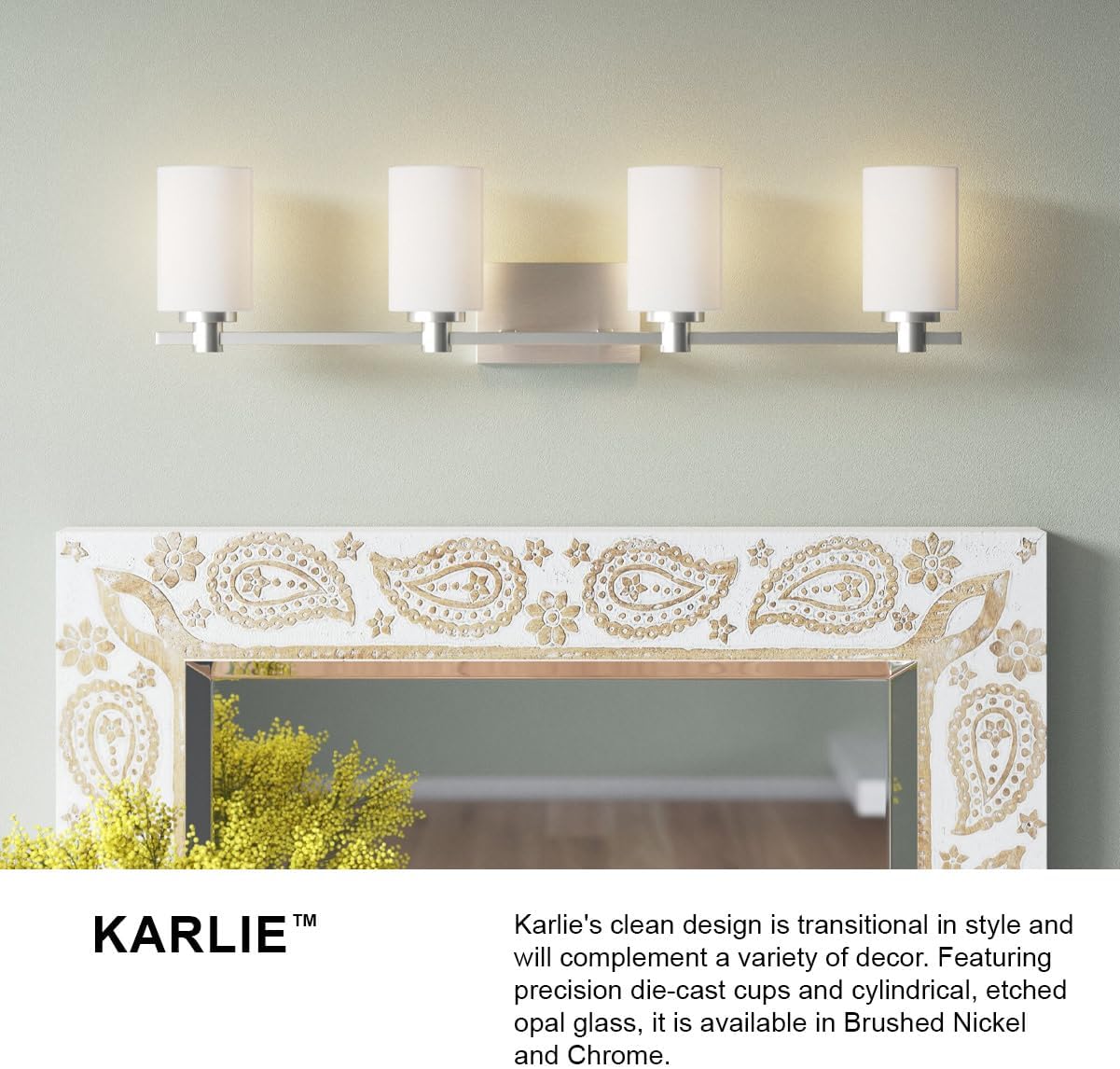 Hinkley Karlie Transitional Four Light Bathroom Vanity Fixture, Brushed Nickel