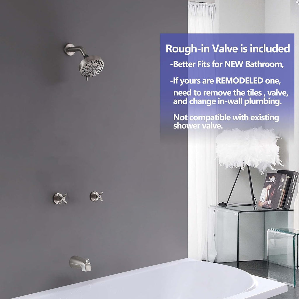 2 Handle Tub Shower Faucet Bathtub Shower Faucet Set Brushed Nickel, Tub and Shower Trim Kit Wall Mounted