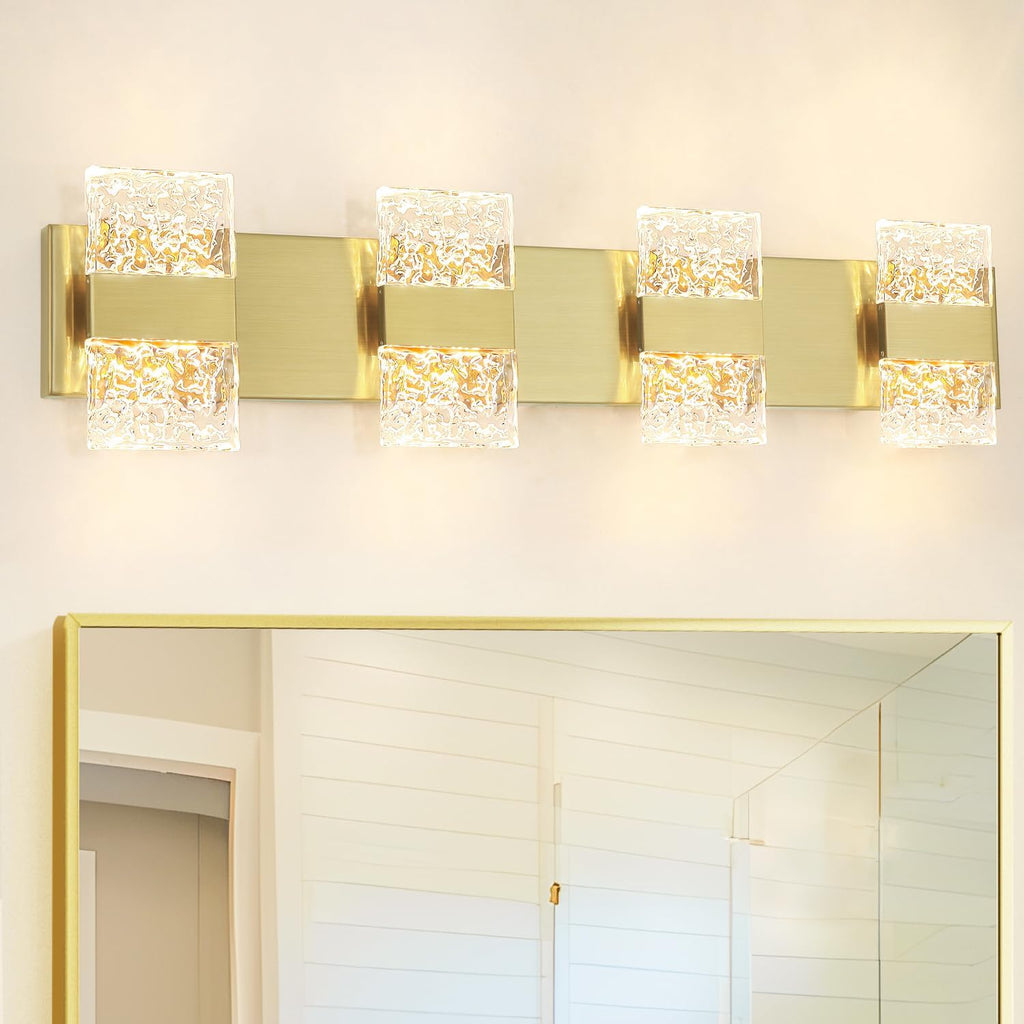 Bathroom Vanity Light Fixture, Modern Brushed Gold LED Vanity Light, Dimmable 24W LED Wall Sconce Lighting for Bathroom, Bedroom, Perfect for Makeup & Shaving