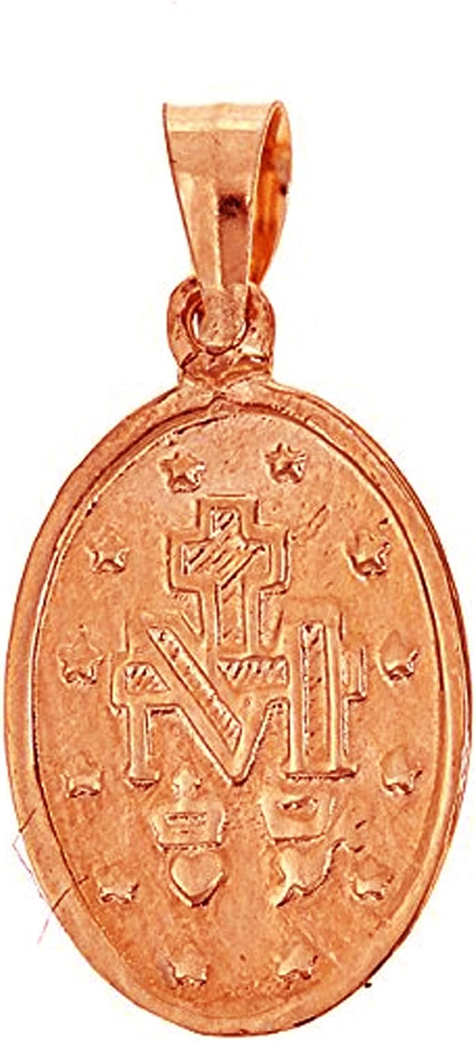 Ritastephens 14k Yellow,White or Rose Gold Small Miraculous Virgin Mary Medal Charm Pendant Necklace (18 Inches, No Chain)