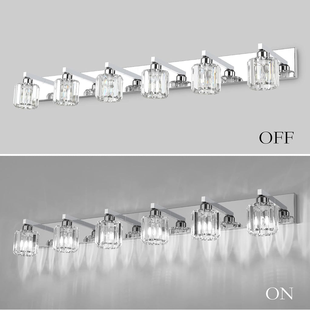 Aipsun Bathroom Vanity Light Crystal Vanity Lighting Fixtures 6 Lights Chrome Vanity Light for Bathroom (Exclude Bulb)