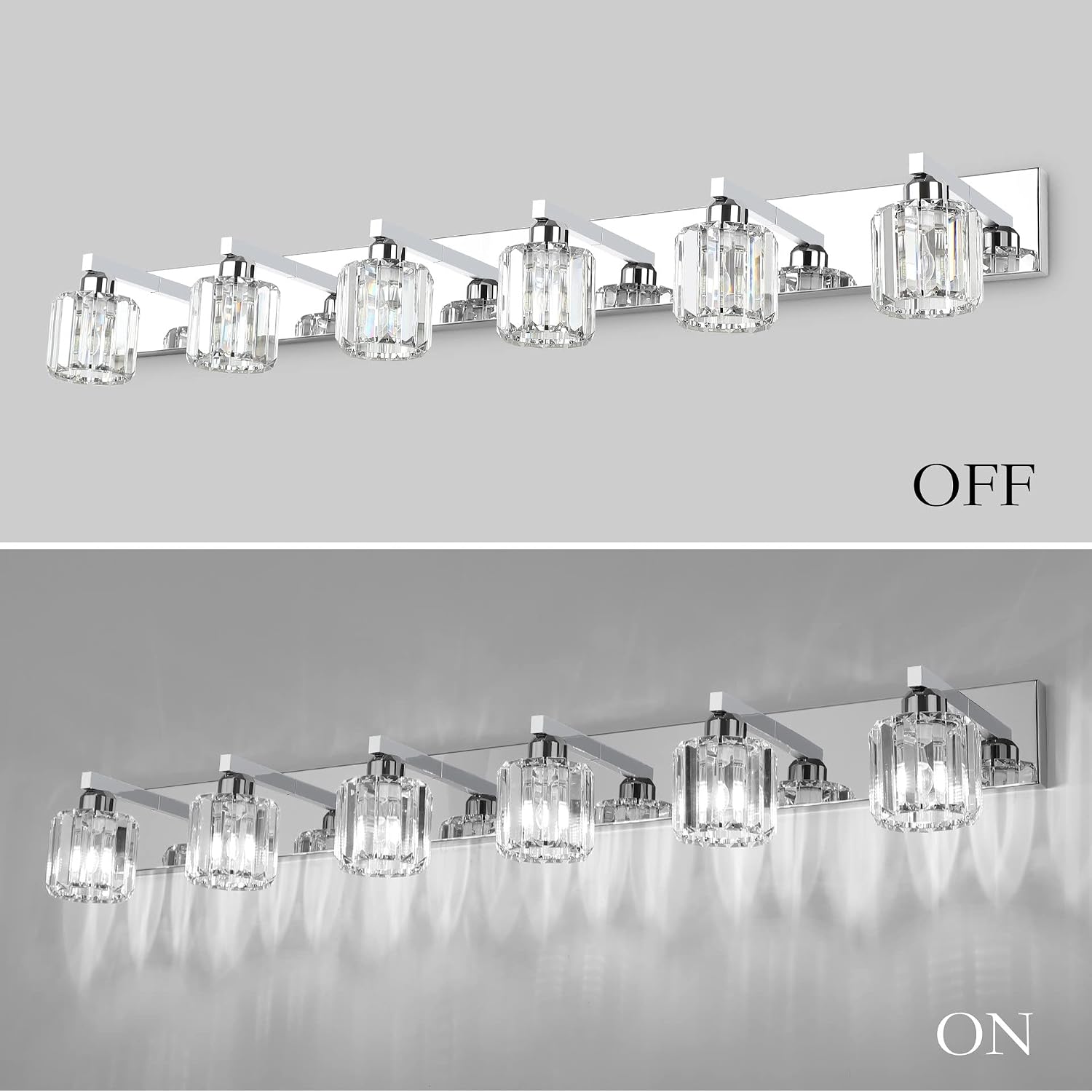 Aipsun Bathroom Vanity Light Crystal Vanity Lighting Fixtures 6 Lights Chrome Vanity Light for Bathroom (Exclude Bulb)