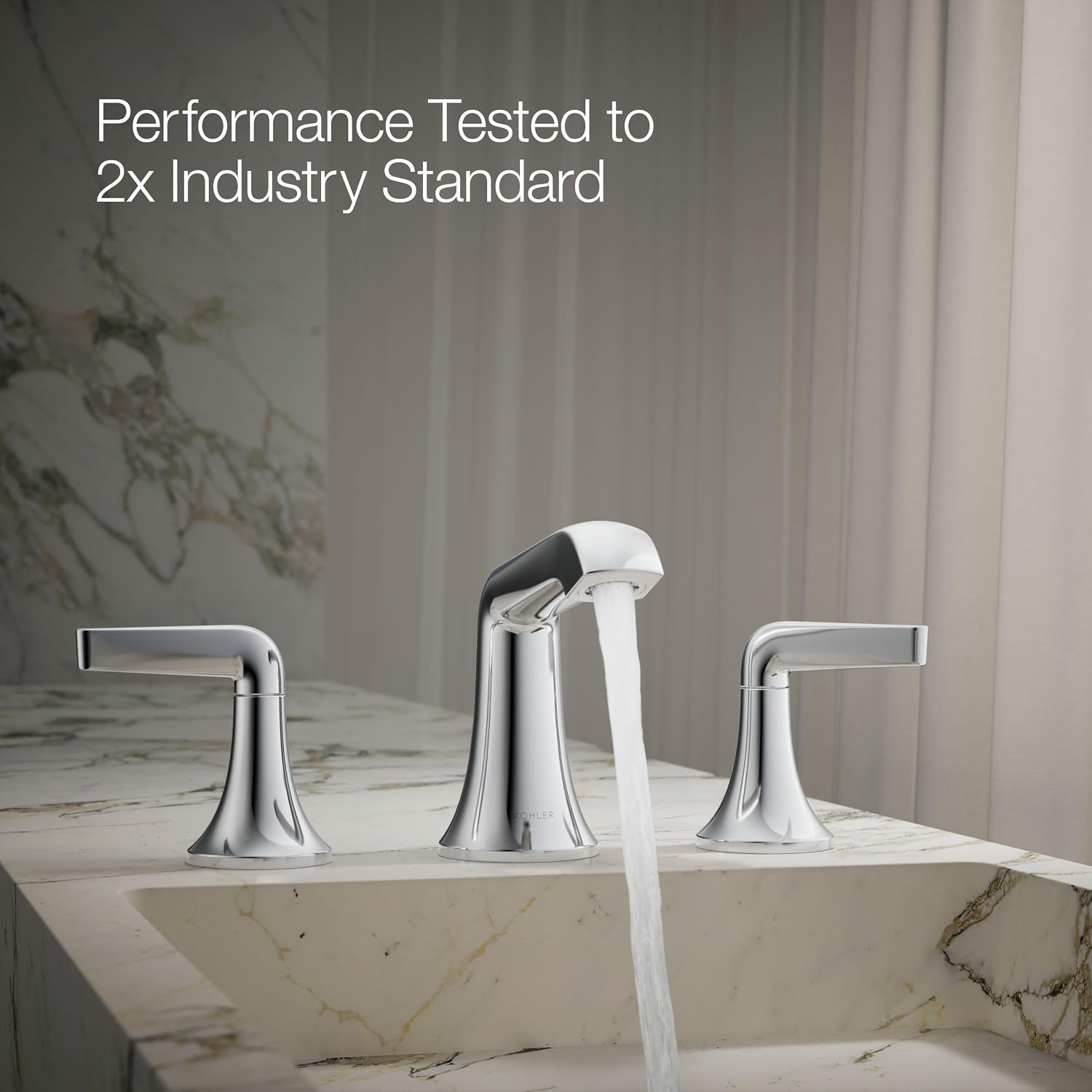 Kohler K-22020-4-CP Kohler K-22020-4 Tempered 1.2 GPM Widespread Bathroom Faucet with UltraGlide and Pop-Up Drain Assembly
