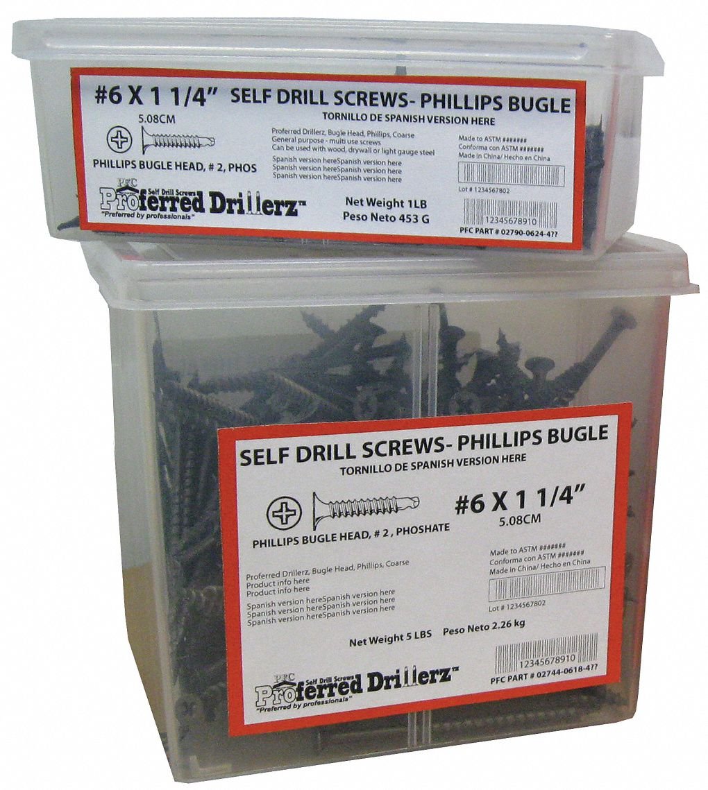 Drywall Screw, Flat, #6, 1 5/8 in L, PK5000