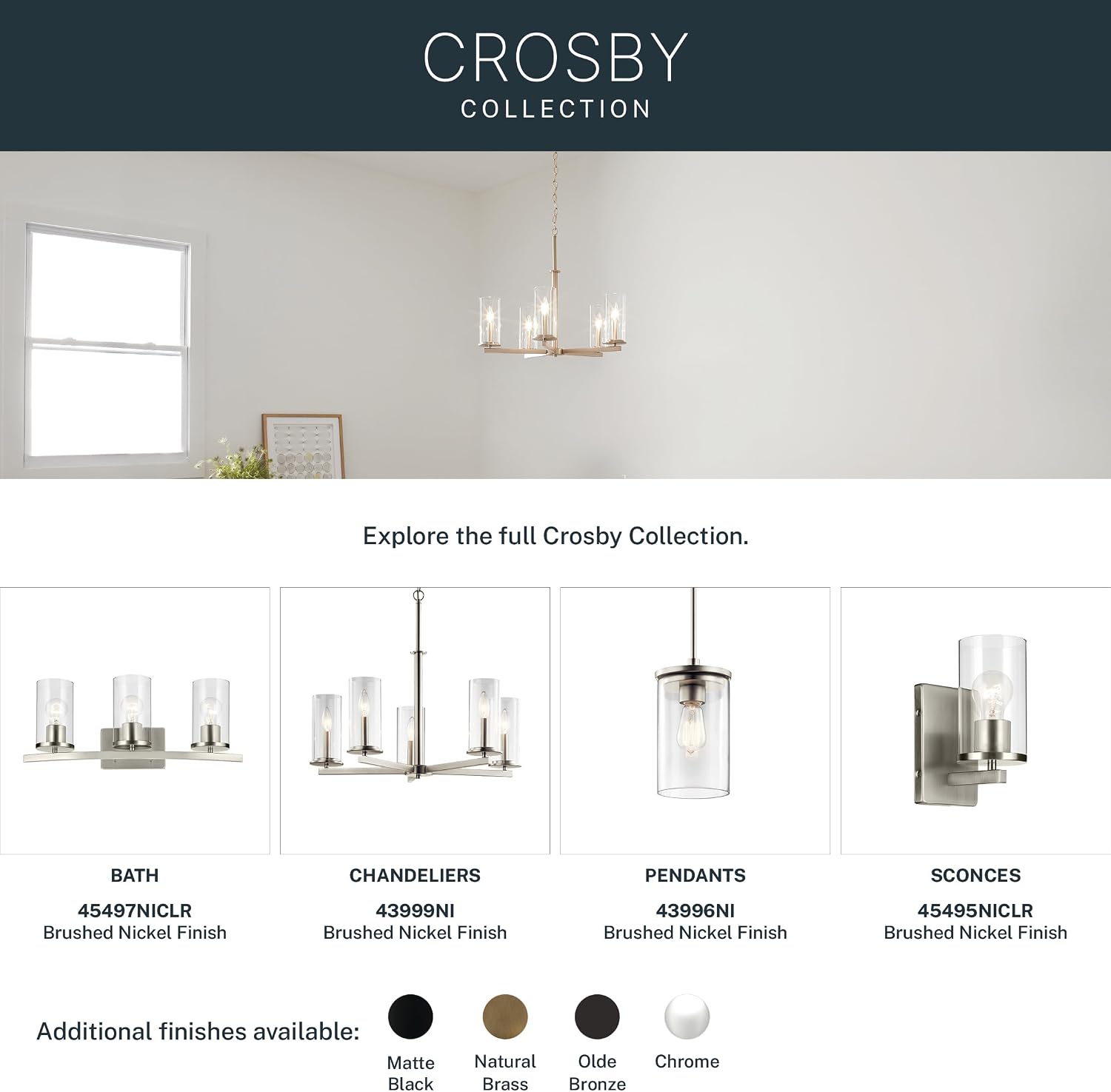 Kichler Crosby 23' Vanity Light in Brushed Nickel, 3-Light Contemporary Bathroom Light with Satin Etched Cased Opal Glass, (23' L x 8.75' H), 45497NI