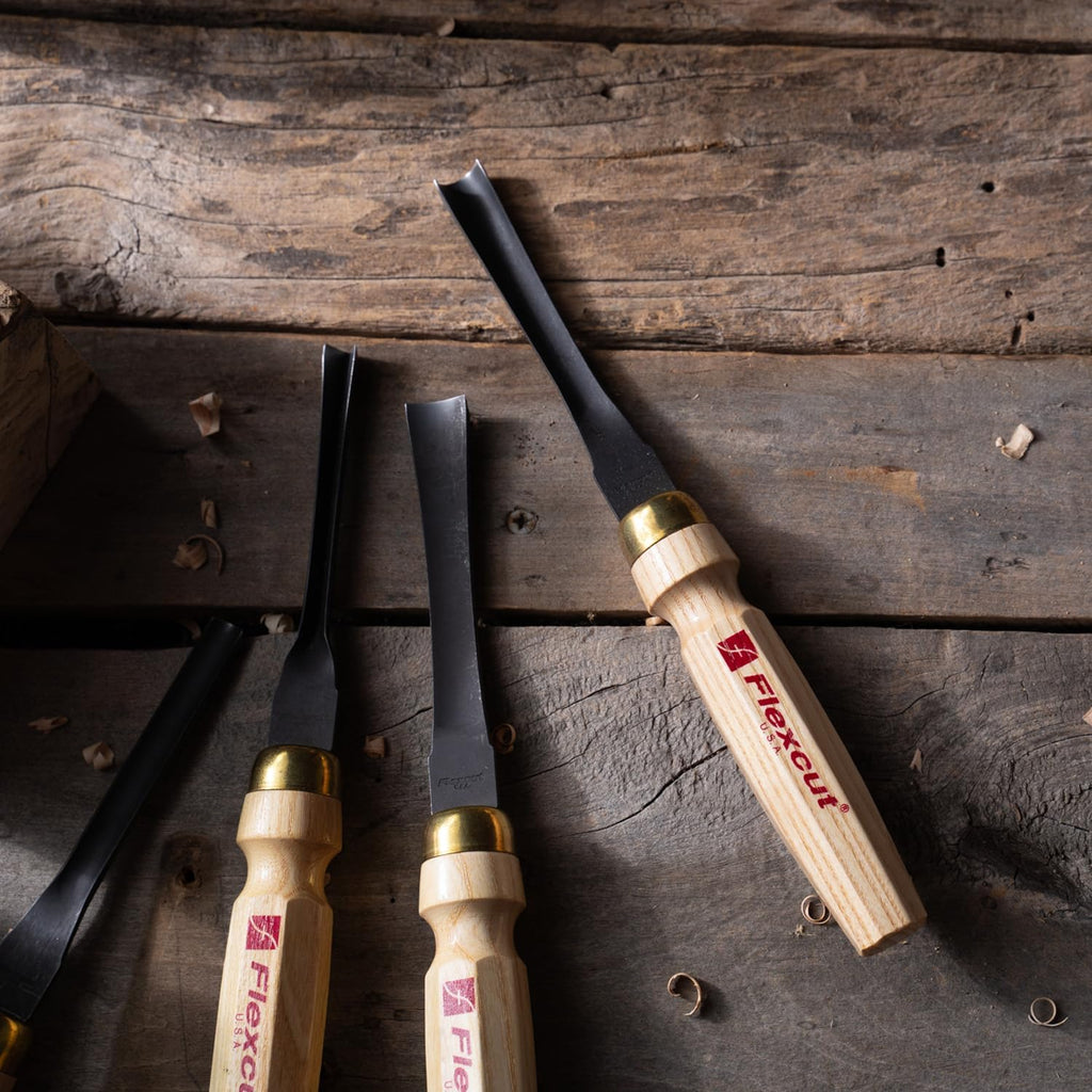 Flexcut Wood Carving Tools | 6-Piece Mallet Starter Set | Wood Carving Chisels and Gouges |1095 High Carbon Steel Blades | Ash Hardwood Handles| MC150 | Made in the U.S.A