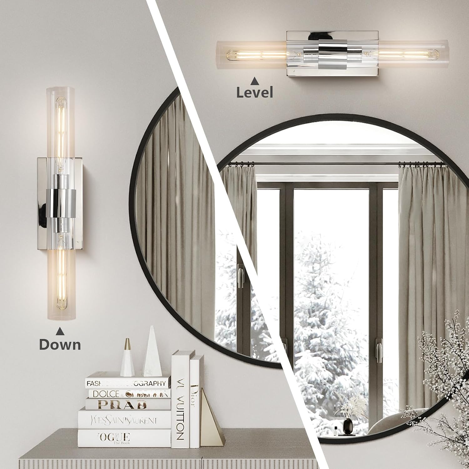 22.8' Sconces Wall Lighting,Bathroom Nickel Vanity Lights Fixtures with Clear Glass Shade Wall Lamp for Mirror, Living Room, Bedroom, Hallway, Fireplace, Staircas（Including Bulb）