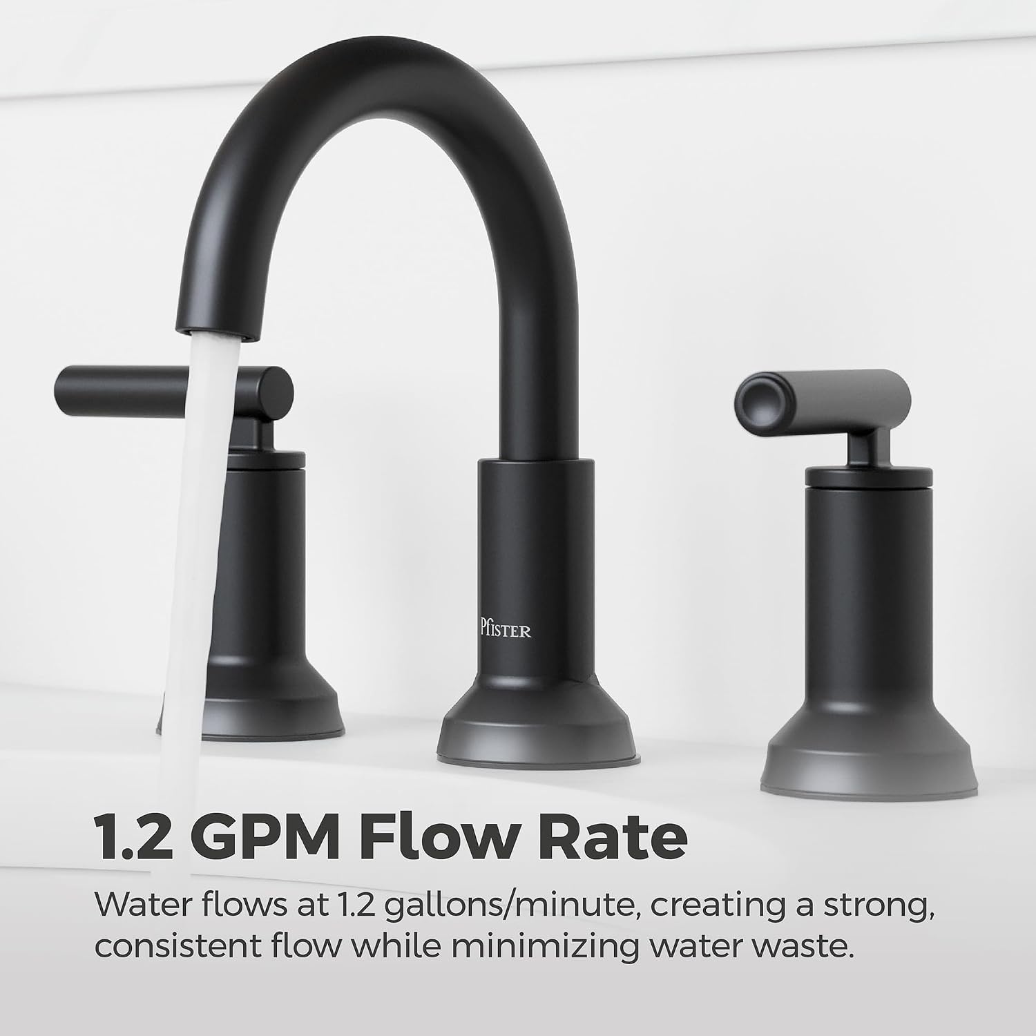 Pfister Capistrano Widespread 3 Hole Matte Black Bathroom Sink Faucet with 2 Handles Push & Seal Drain NSF Certified Spot Defense Finish Farmhouse Style Vanity LF049CSOSDB