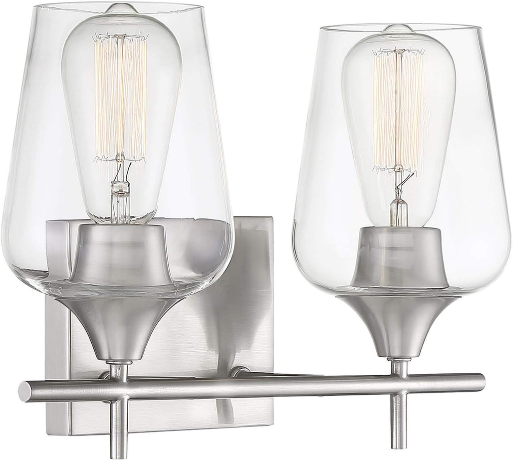 Savoy Essentials 8-4030-2-322 Octave Bohemian Clear Glass Bathroom Vanity Wall Light, 2-Light 120 Total Watts, 10' H x 14' W, Warm Brass