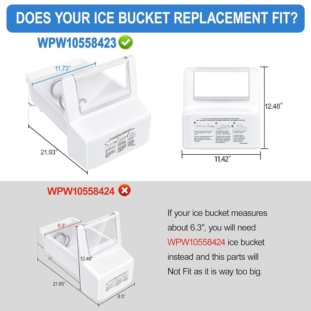 Upgraded WPW10558423 Refrigerator Ice Bucket Compatible with Whirlpool Ice Maker Replacement W10558423 Whirlpool Ice Bucket Ice Bin WRS325FDAM04, WRS315SDHM08, WRS325SDHZ, WRS315SDHZ Ice Maker Tray