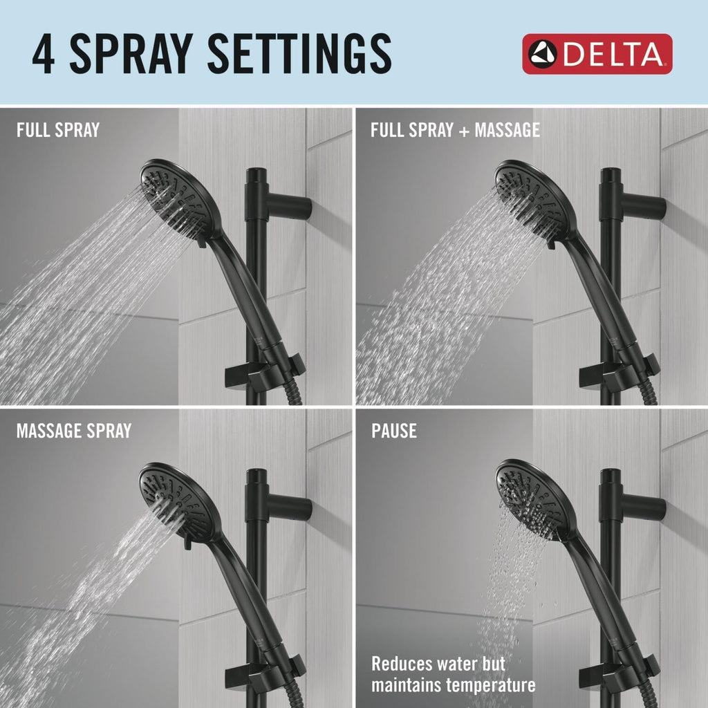 Delta Faucet Slide Bar Hand Held Shower with Hose, Black Handheld Shower Head, Slide Bar Hand Shower, Handheld Shower, Detachable Shower Head, Matte Black 51361-BL