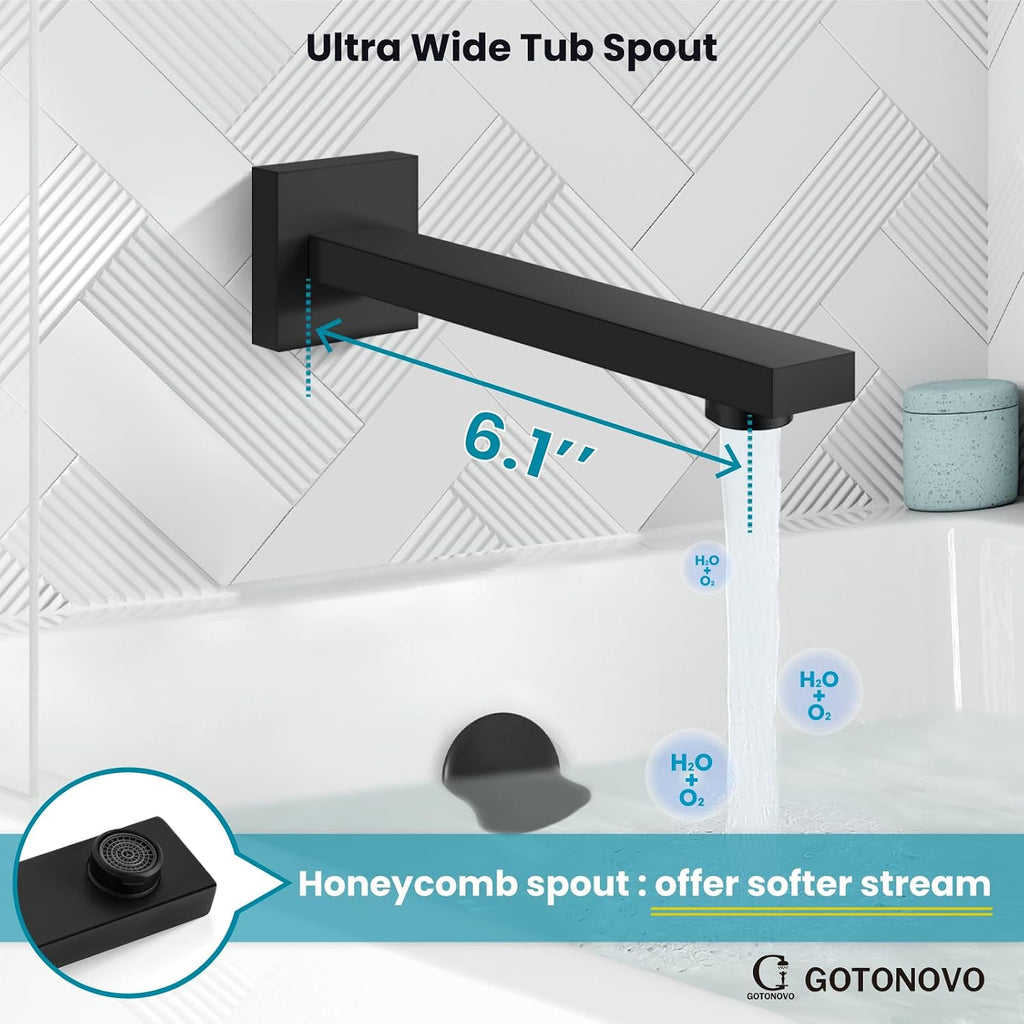 gotonovo Shower System with Tub Spout Wall Mounted Rain Shower Head and Handle Combo Shower Faucet Set with Valve, 10 Inch, Matte Black