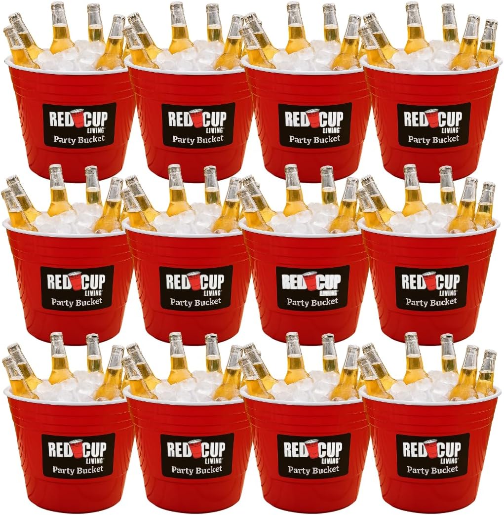 Red Cup Living Large Party Ice Bucket, 201 oz Insulated Drink Cooler for Parties, Bar & Kitchen, Durable Plastic Beer, Wine & Champagne Beverage Tub for Holiday (12)