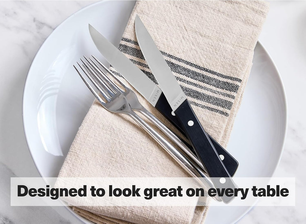 Misen ACUTO Straight-Edge 4-Piece Steak Knife Set - Precision Forged Full Tang Blades, Ergonomic POM Handles, Long-Lasting Sharpness, Easy to Maintain - For Professionals and Home Cooks - Red