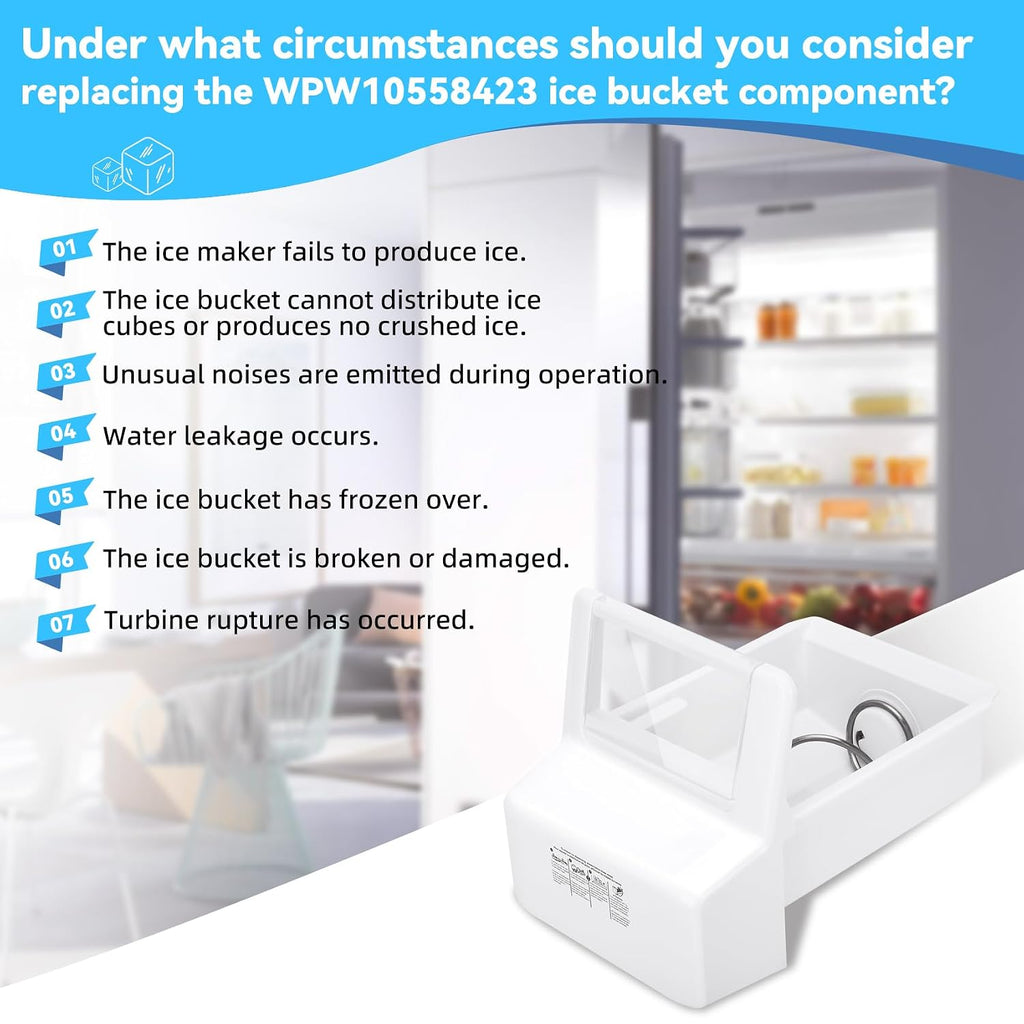 Upgraded WPW10558423 Ice Container (Ice Bin) Compatible with Whirlpool, Kenmore, Maytag, Amana, and IKEA refrigerators