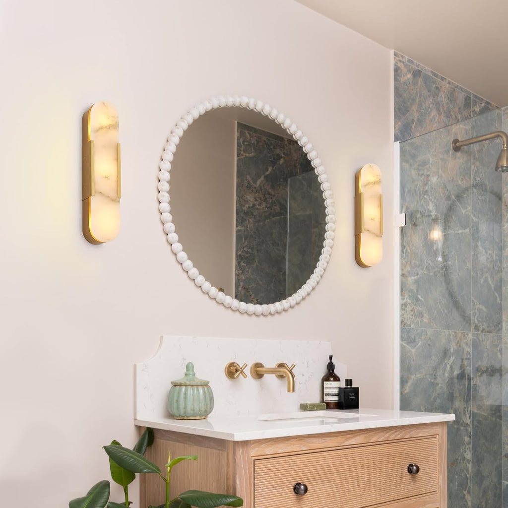 Modern Gold Wall Sconces for Living Room, Marble Sconce Wall Light Fixtures for Bedroom, Alabaster Sconce Lighting for Entryway Bathroom, 1 Pack